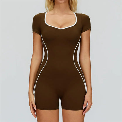 TRY TO BN Gym Jumpsuit Sports Hollow Back Women's Breathable Contrasting Colors Bodysuit Fitness One Piece Running Yoga Clothing