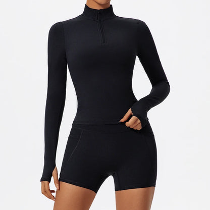 Hearuisavy Summer Half Zipper Yoga Suit Outdoor Workout Clothing Gym Set Women Flared Pants 2Pcs Sports Long Sleeves Shirt Suit
