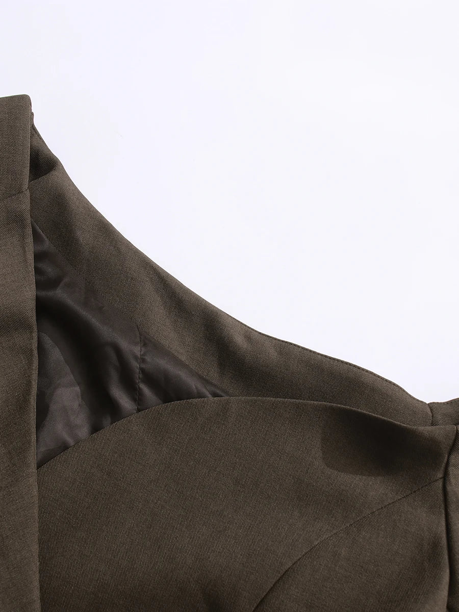TWOTWINSTYLE Solid Spliced Pockets Slimming Jackets For Women Irregular Neck Backless Tunic Temperament Coat Female Fashion New