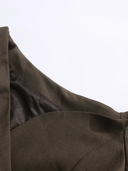 TWOTWINSTYLE Solid Spliced Pockets Slimming Jackets For Women Irregular Neck Backless Tunic Temperament Coat Female Fashion New