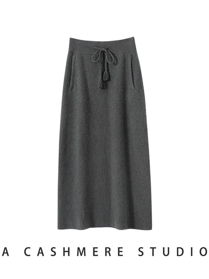 CHICUU Women's 100% Cashmere Knitted Skirt A-line Skirt Autumn Winter Thick Warm Office Lady Grace Style Cashmere Knitwear Skirt