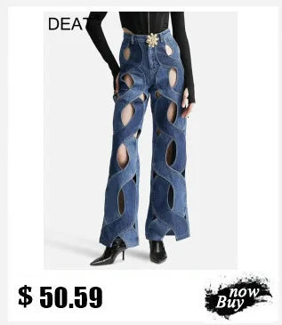 DEAT Fashion Folds Design Sense Jeans Women's High Waist Loose Wide Leg Blue Denim Pants Summer New Tide 7AB9503