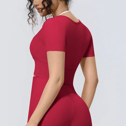 Yoga Sexy Dance Clothes High Elastic Sports T-shirt Women Fitness Top Short Sleeves Running Shirts Gym Push Up Workout Top Tee