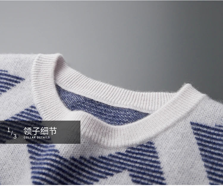 Men's Autumn Winter New 100% Cashmere O-Neck Sweater Fashion Knitted Jacquard Pullover Top Color blocked Thickened Men's Wear