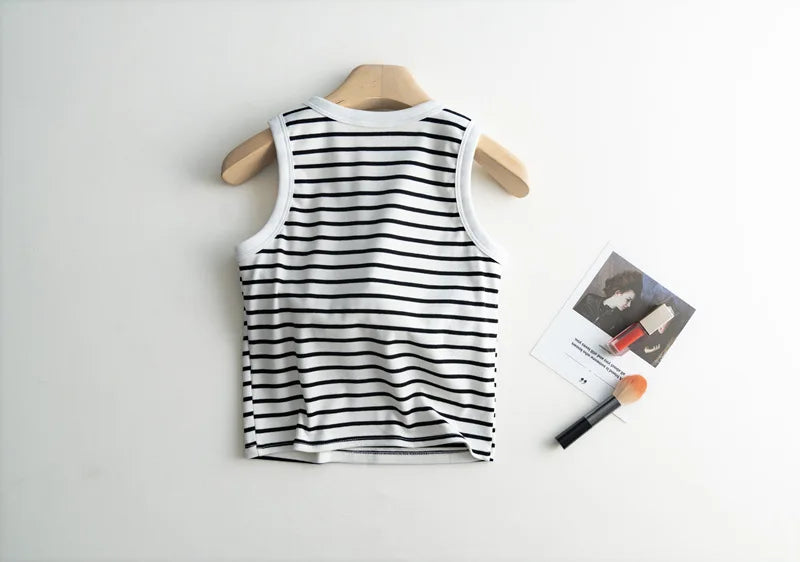 2026 Summer New Women's Tank Top Pajamas All Cotton with Chest Pads Tank Top with Stripe Sports Bottom Short Home Fur Ladies
