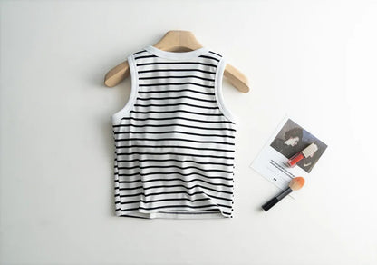 2026 Summer New Women's Tank Top Pajamas All Cotton with Chest Pads Tank Top with Stripe Sports Bottom Short Home Fur Ladies