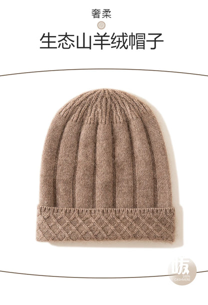 Thickened Outdoor Hat Autumn And Winter Men's And Women's Pullover 100%cashmere Hat With Groove Strip Casual And Warm Woolen Hat