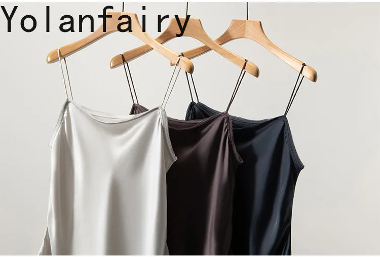YOLANFAIRY 93% Real Mulberry Silk Camis Woman Clothing 2026 High Quality Silk Satin Tops Women's Tanks Top Sleeveless Basicwear