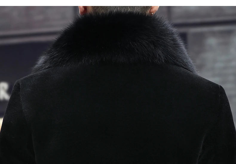 6XL Winter Jacket for Men Sheep Shearling Down Coat Men's Large Fur Collar Midi Long 100% Wool Real Fur Coats and Jackets FCY