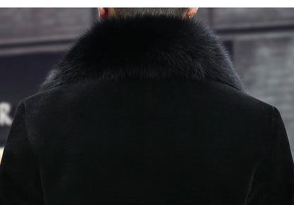 6XL Winter Jacket for Men Sheep Shearling Down Coat Men's Large Fur Collar Midi Long 100% Wool Real Fur Coats and Jackets FCY
