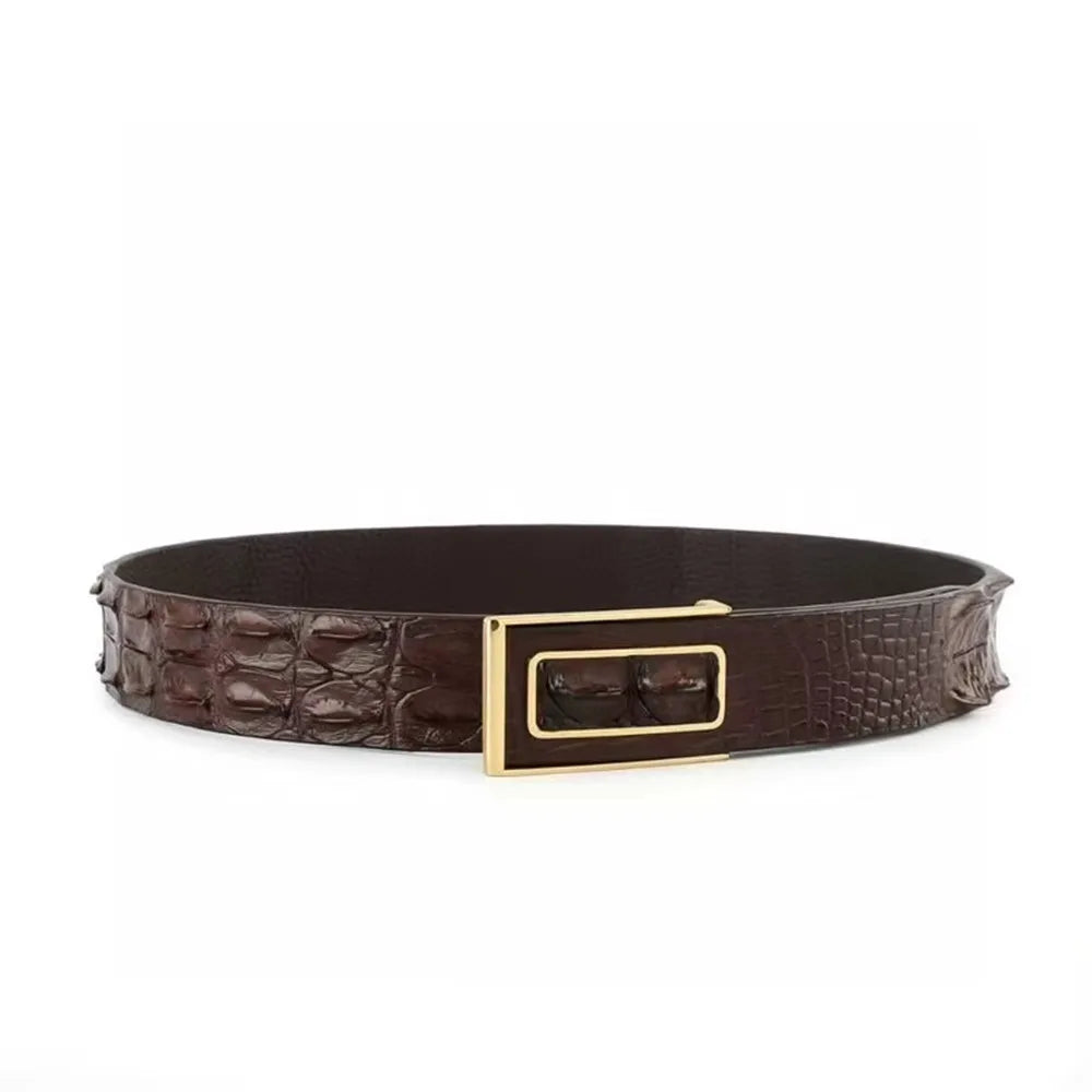 Genuine luxury brand men's belt made of real crocodile leather, featuring a retro-casual buckle, perfect for pairing with jeans.