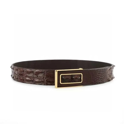 Genuine luxury brand men's belt made of real crocodile leather, featuring a retro-casual buckle, perfect for pairing with jeans.