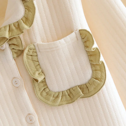 Autumn and winter new ladies pajamas set cotton air quilted long-sleeved trousers two-piece thickened cute homewear set women