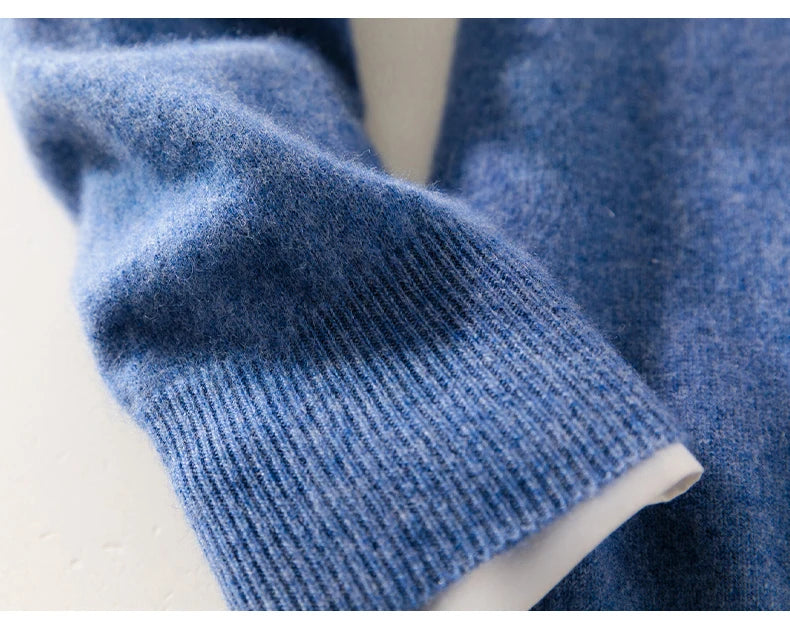 High-end 100% Cashmere Pullover for Men Mock Collar Thick Sweater Autumn Winter Knitted Jumper Warm Clothing Smart Casual Top