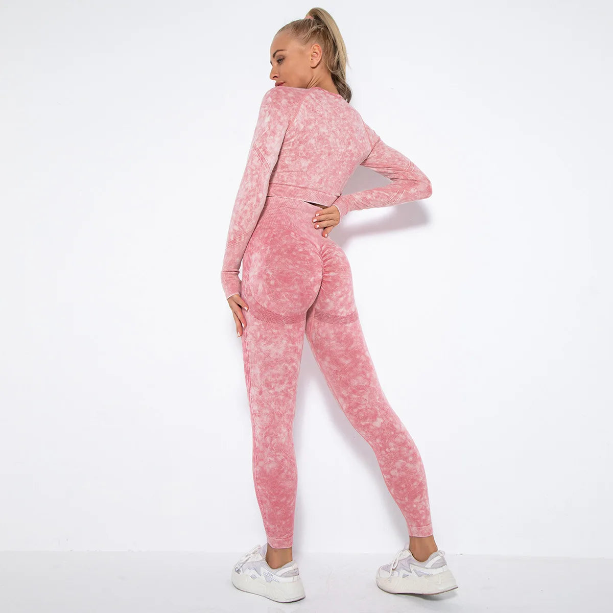 Women Seamless Tracksuit Yoga Set 2PCS Workout Clothes Athletic Wear Gym Legging Fitness Bra Crop Top Long Sleeve Sports Suits
