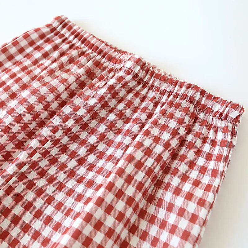 2026 Spring/Summer Couple Pajama Set 100% Cotton Double Layer Gauze Men's and Women's Japanese Plaid Set Long sleeved Home Fury
