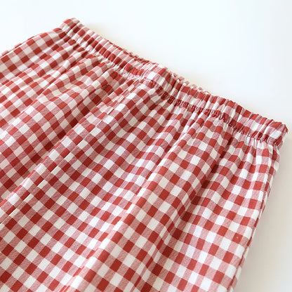 2026 Spring/Summer Couple Pajama Set 100% Cotton Double Layer Gauze Men's and Women's Japanese Plaid Set Long sleeved Home Fury