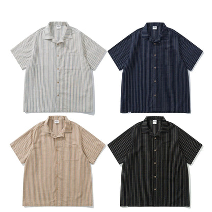 2026 Summer New Japanese Retro Amekaji Cuban Collar Short Sleeved Shirt Men's and Women's Loose Workwear Shirt