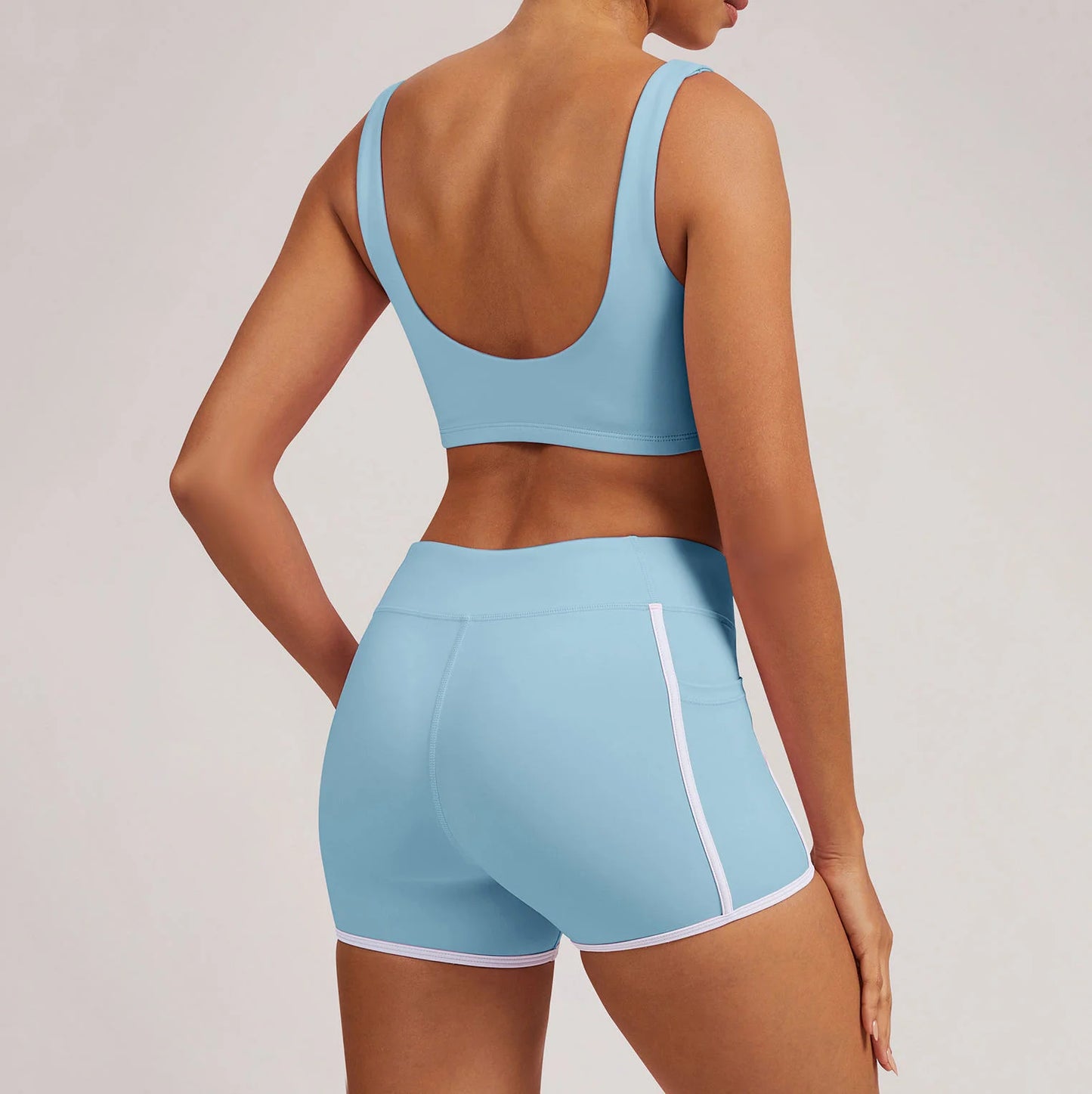 Women's Solid Breathable Lightweight Eco-Friendly Sports Bra & Shorts Set-Seamless Naked Feel High Waist for Yoga Running Gym