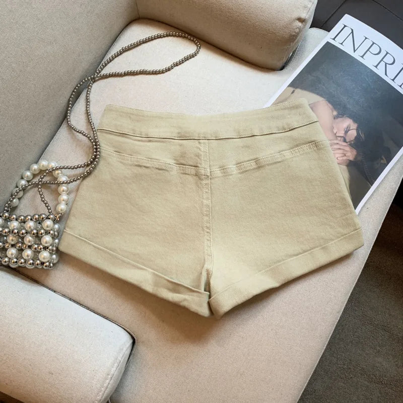 DEAT Fashion Casual Cargo Shorts Women's Khaki Lace Pocket Trim High Waist Daily Streetwear Hot Pants Summer New 7A3928