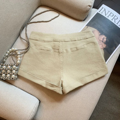 DEAT Fashion Casual Cargo Shorts Women's Khaki Lace Pocket Trim High Waist Daily Streetwear Hot Pants Summer New 7A3928