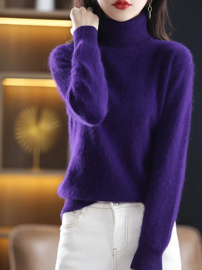 LHZSYY Winter Women Sweater Solid 100%Mink Cashmere Turtleneck Knitted Pullovers Slim Soft Warm Female Long Sleeve 23  Color