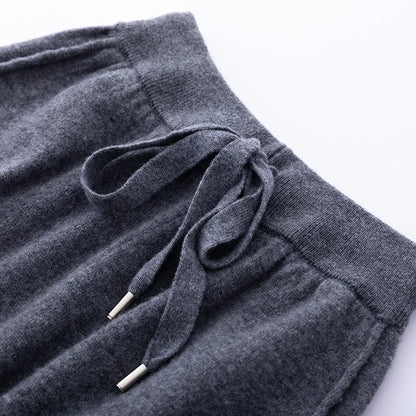 2024 Autumn And Winter New 100% Pure Wool Flat Small Foot Pants Women Loose High Waist Lean Knitted Cashmere Bunched Foot Pants