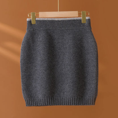 Flat Thickened Hip Hugging Skirt Women's Autumn Winter 100% Merino Wool Knitted Half Skirt Versatile Short Elastic Waist Skirt