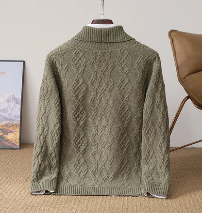 2025 Autumn Winter New Five Needle Thick 100% Merino Wool Sweater Men's Lapel Knit Cardigan Business Casual Warm Shirt Menswear