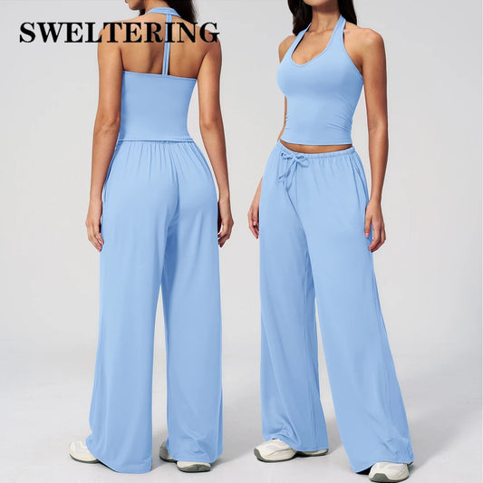 2/3PCS Fitness Suit Women Deep V Yoga Bra Flared pants Sports Suit Gym Tracksuits Female High Waist Bell Bottom Athletic Wear