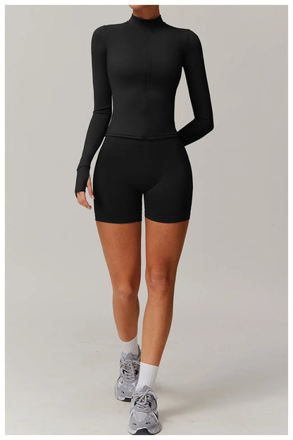 Yoga Shirts For Women Zipper Long Sleeve Fitness Jacket Running Gym Clothes Workout Dry Fit Breathable High Elastic Sports Top