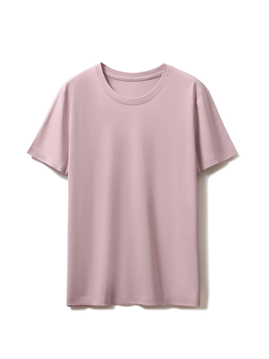 SuyaDream,Women Solid T shirts, 10%Silk 58%Cotton, V Neck, Short Sleeved Tee, 2025 Summer Candy Colors Basic Cozy Top