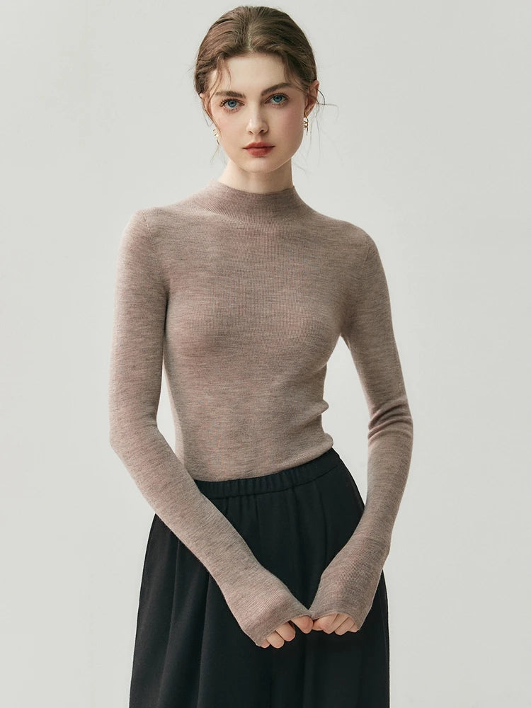CHICUU Women 100% Wool Sweater Machine Washable Mock Neck Pullover 18-Thread Worsted Cashmere Knitwear   Autumn Winter Clothes