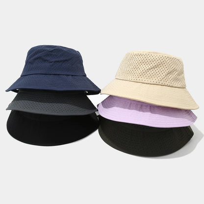 Summer Sun Hat Men Women Quick-Drying Mesh Panama Outdoor Flat Top Bucket Hat Mesh Breathable Fisherman Capwith Windproof Rope