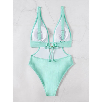Sexy 8 Colors Deep V Neck Cut Out One Piece Swimsuit Women Swimwear Female High Leg Cut Monokini Bather Bathing Suit Swim V7177
