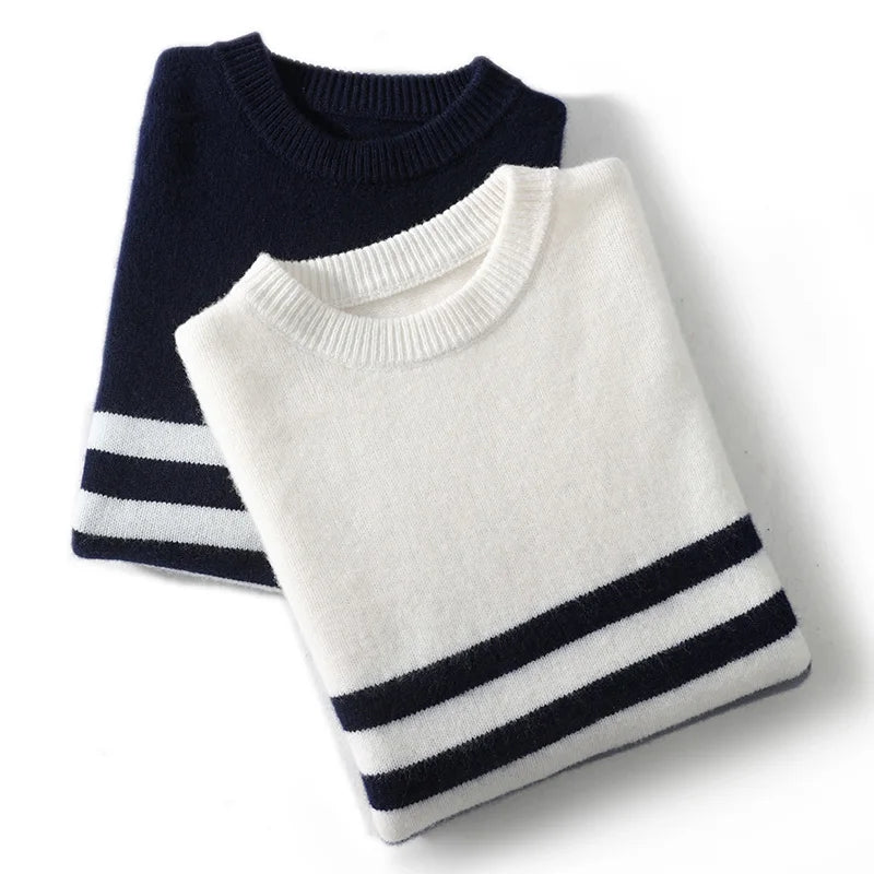 DjzDsm Autumn And Winter Men's Round-neck Sweaters 100% Merino Wool Pullovers Casual Knitted Shirts Soft And Warm Men's Tops