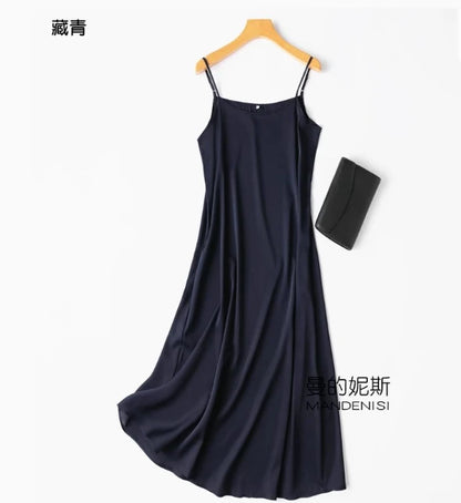 YOLANFAIRY 19momme 93% Mulberry Silk Spaghetti Strap Dress for Women Elegant Mid-length Sexy Real Silk Summer Dresses Woman 원피스