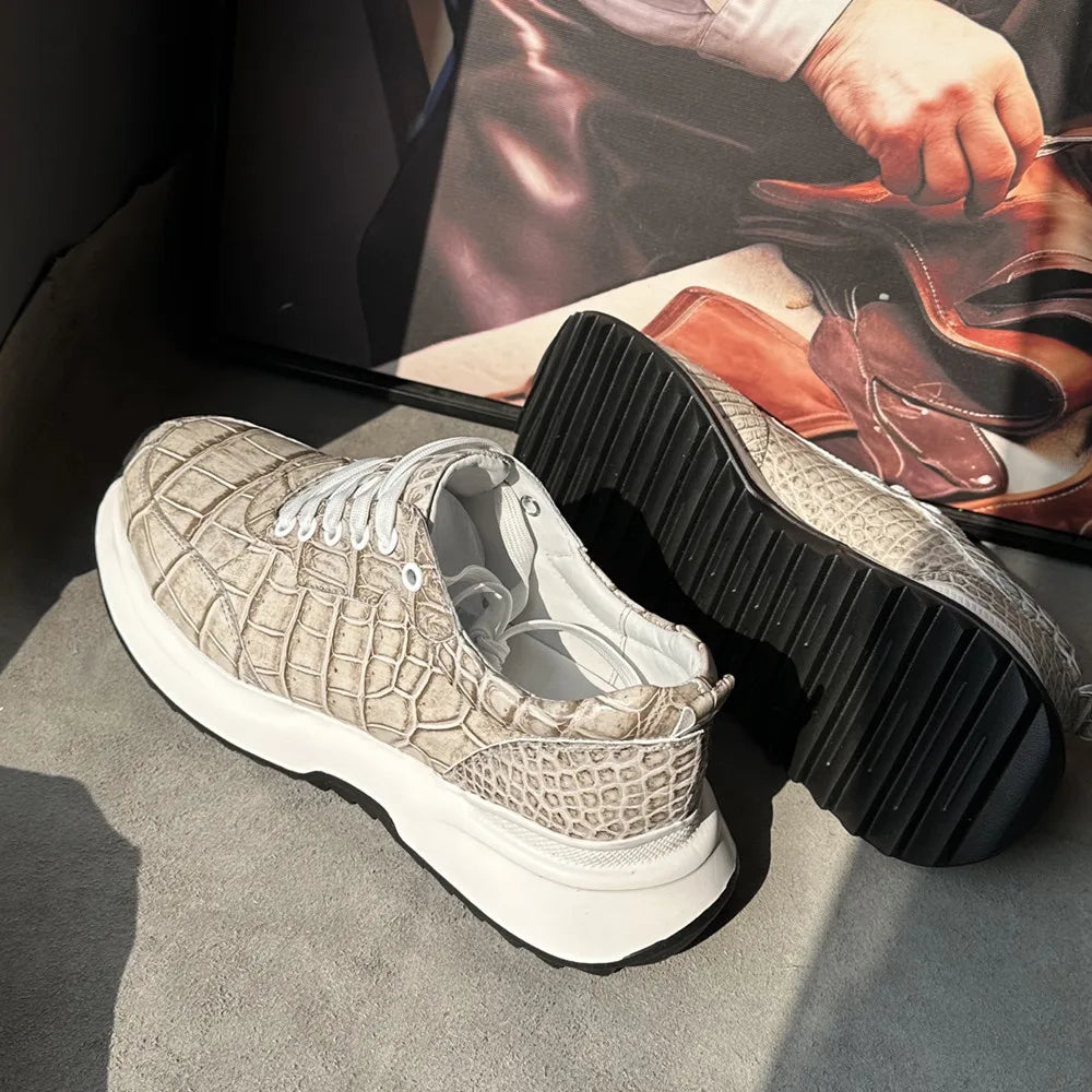 Designer real crocodile leather hand-painted aurora blue men's fashion sneakers crocodile leather men's lace-up casual shoes