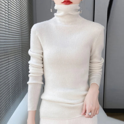 100% Merino Wool Long-sleeved Turtleneck Pullover Women's Autumn Winter Slim Sweater Basic Women's Clothes Cashmere Sweater