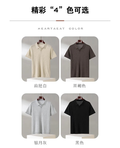 Summer New Men's 100% Lyocell Scissor Collar Solid Color T-Shirt Knit Pullover Bussiness Casual Short-sleeved POLO Collar Tees