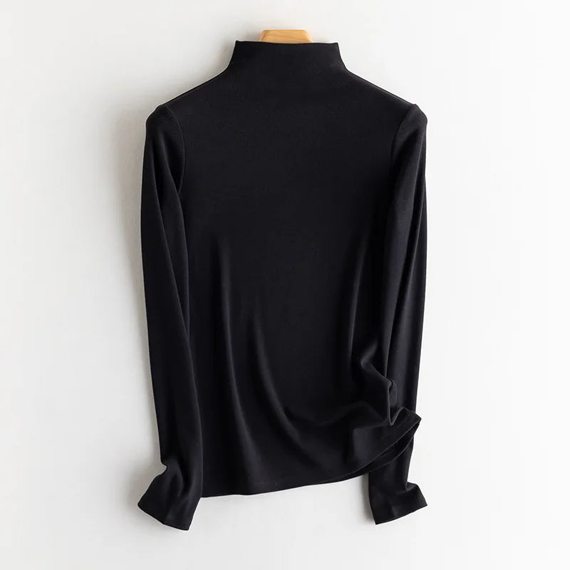 SuyaDream, Women Bottoming T Shirt, Silk Viscose Blend, Long Sleeves, Solid Basic Thermal  Shirt, 2024 Autumn Winter Top
