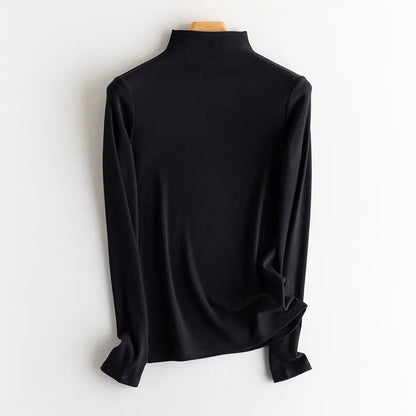 SuyaDream, Women Bottoming T Shirt, Silk Viscose Blend, Long Sleeves, Solid Basic Thermal  Shirt, 2024 Autumn Winter Top