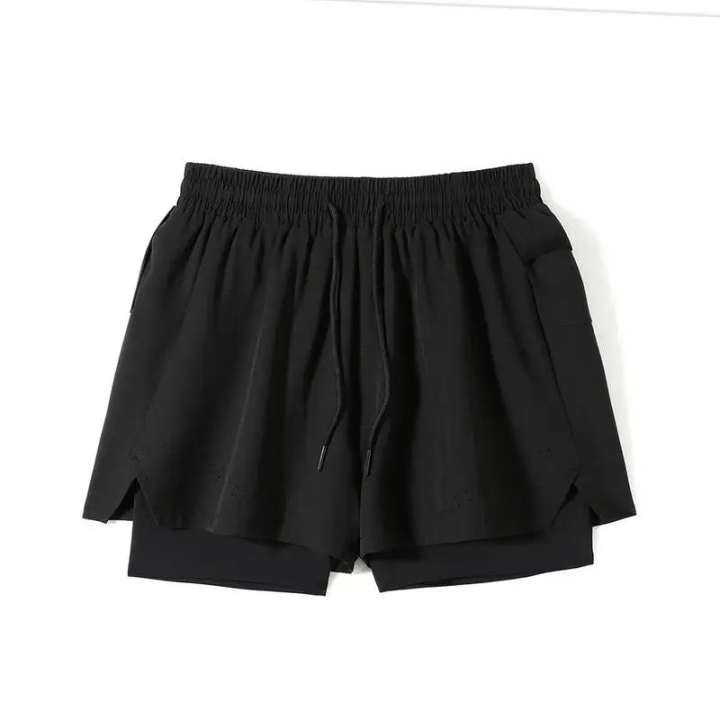 #51147-XIYU Custom LOGO Print Men's Running Shorts Quick-drying Fitness Black Double Layer Men New Sport Workout Training Short