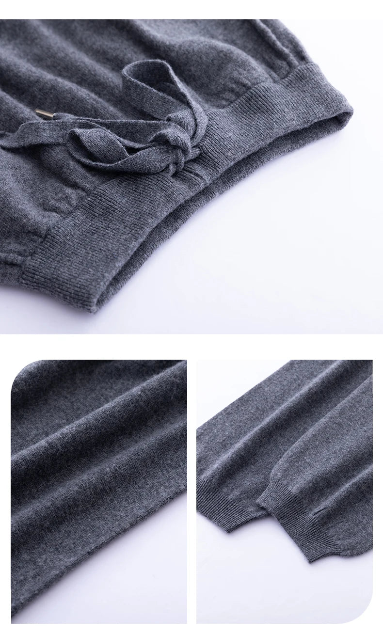 2024 Autumn And Winter New 100% Pure Wool Flat Small Foot Pants Women Loose High Waist Lean Knitted Cashmere Bunched Foot Pants