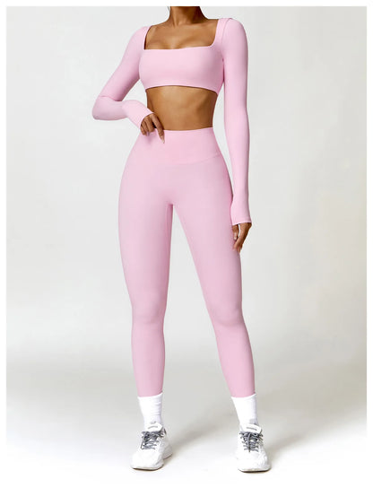 Summer 2PCS Yoga Suit Sports Set Women Quick-Dry Gym Set Women Tracksuit Running Workout Long Sleeve Sports Shirt Yoga Clothing