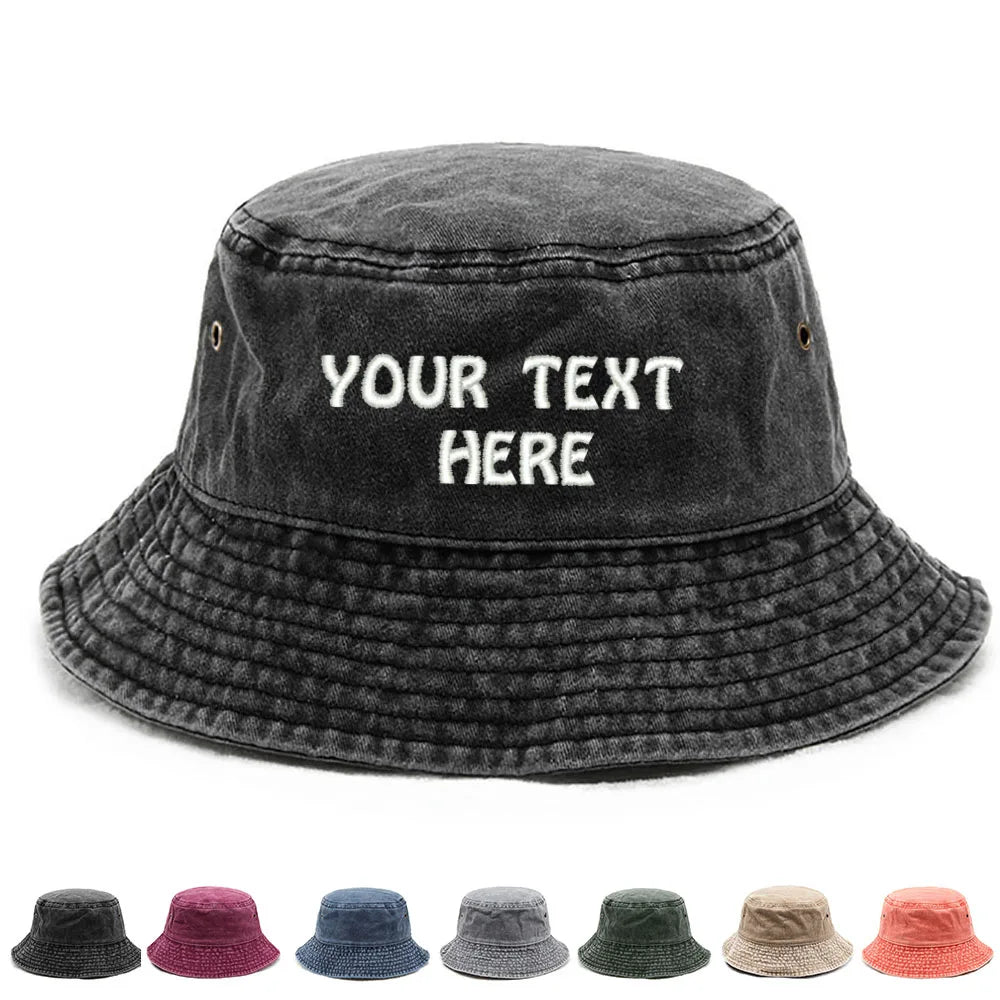Personalized Custom Text Logo Embroidery Men's Bucket Hats Women's Washed Cotton Summer Sun Hats Wholesale Dropshipping