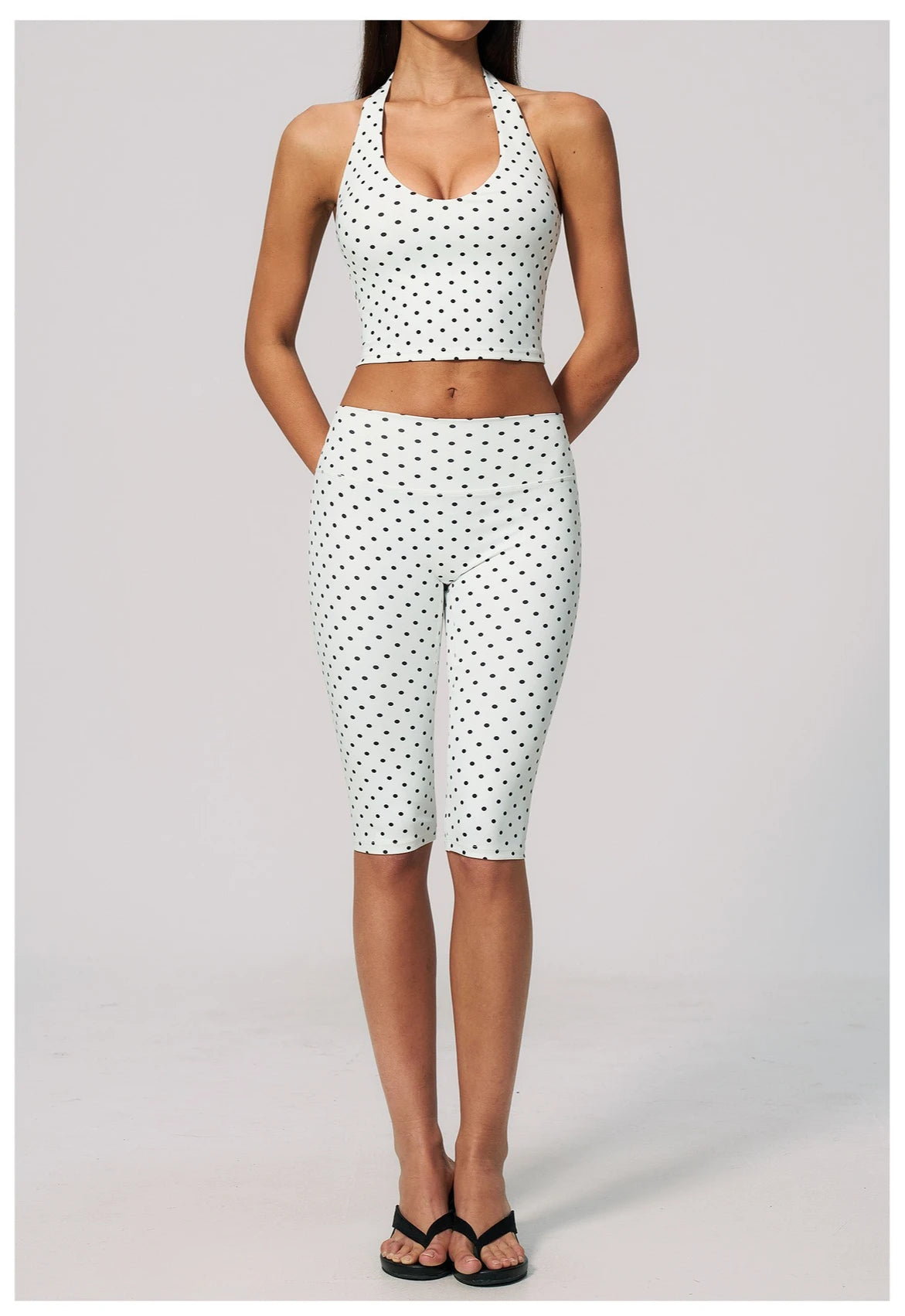 Custom LOGO women's new yoga clothes polka dot printing deep V high elastic three-dimensional fitness two-piece set
