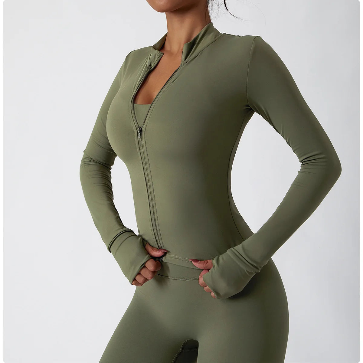 Yoga Shirts For Women Zipper Long Sleeve Fitness Jacket Running Gym Clothes Workout Dry Fit Breathable High Elastic Sports Top