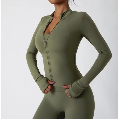 Yoga Shirts For Women Zipper Long Sleeve Fitness Jacket Running Gym Clothes Workout Dry Fit Breathable High Elastic Sports Top