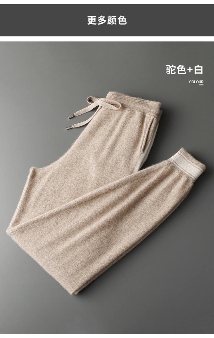 Autumn and Winter 100% Pure Cashmere 2-Piece set Men Loose and Warm Round Neck Pullover Sweater Knitted Casual Pencil Pants Suit
